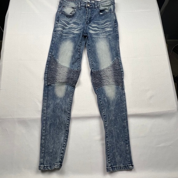 Mecca Stretch‎ Fit Jeans Acid Crinkle Moto Lines Skinny Boys Size 14 Blue Denim - Picture 9 of 11